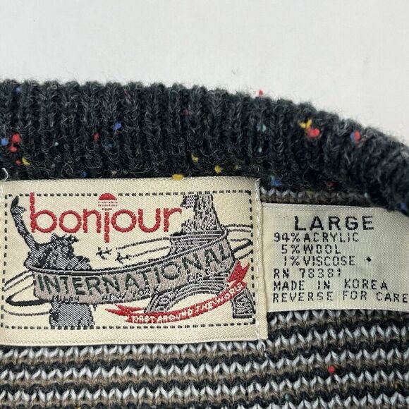 Vintage Bonjour International Y2K Grandpa Pullover Sweater L Aztec Boho Western - Picture 4 of 10
